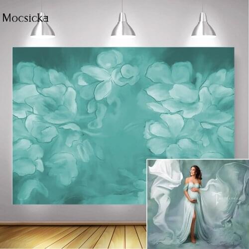 Green Floral Newborn Portrait Background Photography Baby Shower Art Photo Backdrop Retro Flowers Wedding Photocall Boda Props