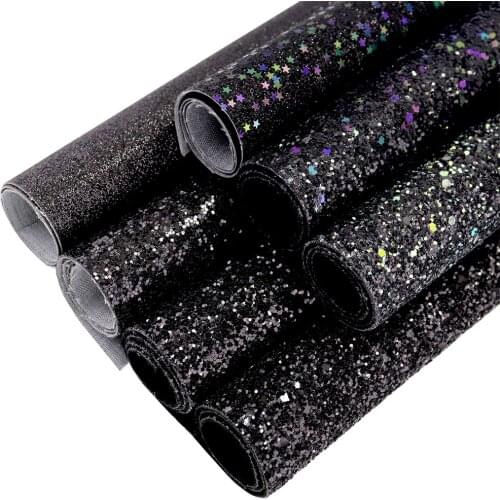 30*134cm Roll Black Chunky Fine Glitter Fabric Leather Faux Synthetic Leather For Bows Earring Decoration DT001