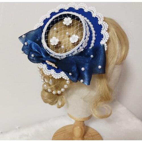 Japanese Lolita Lace Bonnet Top Hat Sweet Bowknot Flower Heart Pendant Flat Cap Cosplay Side Hair Clip Headdress Accessories