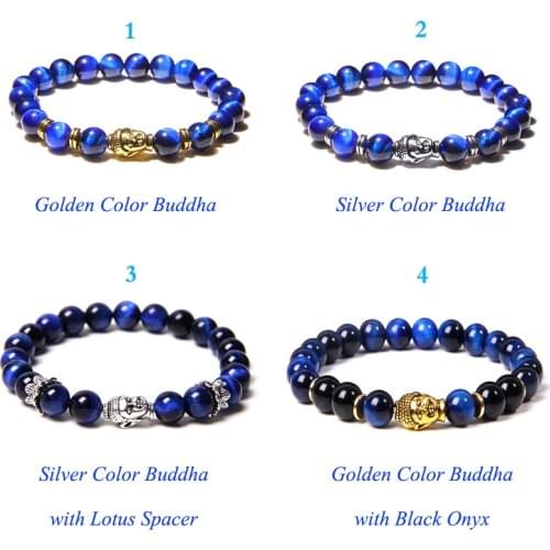 Blue Tiger Eye Bracelet Buddha Golden Silver Color Charm Bracelets For Women Men Agates Natural Stone Bangles Exquisite Jewelry
