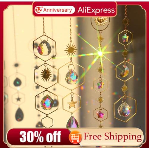 Crystal Wind Chime Hexagon Diamond Prisms Sun Catchers Pendant Dream catcher Hanging Drop for Outdoor Indoor Garden Windchimes