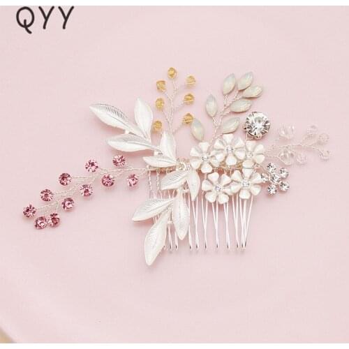 QYY Classic Small Flower Crystal Hair Comb Wedding Hairpins Clips Bridal Hair Accessories Jewelry Fashion Headpieces for Bride