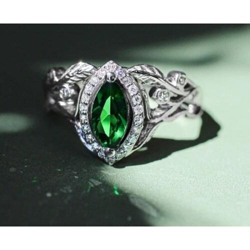 Green Zircon Dainty Bride Engagement Ring Vintage Female Crystal Leaf Thin Ring Charm Silver Color Wedding Rings For Women Gifts