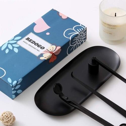 BEDOGO 4 in 1 Candle Accessory Set-Candle Wick Trimmer,Candle Wick Dipper,Candle Wick Snuffer,Storage Tray Plate-Perfect Gift