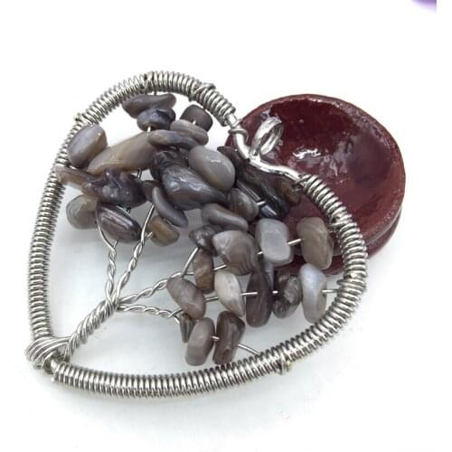 Brown shell irregular gravel 50mm heart pendant tree of life lucky energy numen wholesale price silver-color diy jewelry B3064