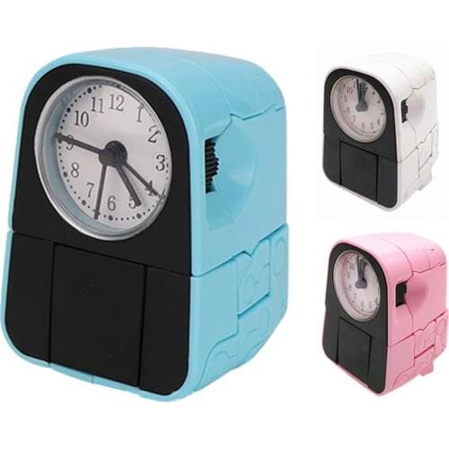 Creative Deformable Alarm Clock Funny Reversible ABS Cartoon Robot Dog Shape Desk Clock for Bedroom Ornaments Gift