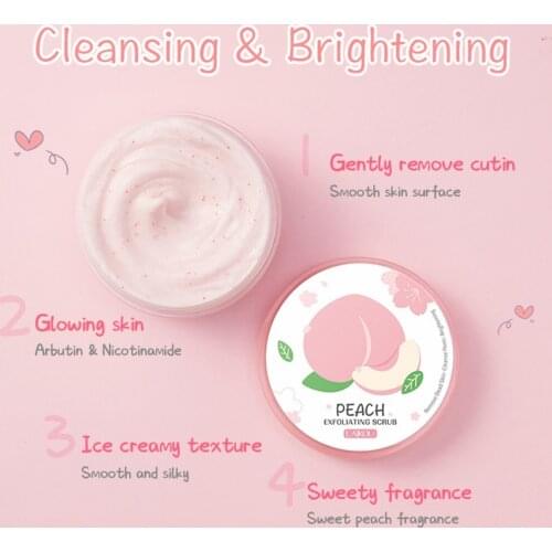 90g Peach Body Scrub Cream Face Scrub Deep Cleansing Skin Whitening Go Cutting Dead Skin Treatment Acne Moisturizing Body Care