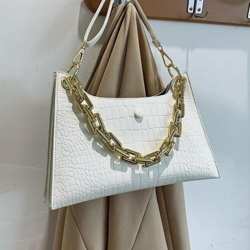 Small Pu Leather Shoulder Bags for Women Luxury Designer Handbags Ladys Stone Pattern Tote Messenger Bag Simple Chain Armpit Bag