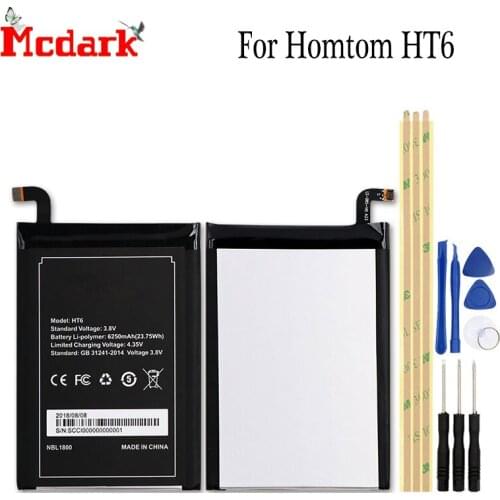 Mcdark For Homtom HT6 Battery Replacement High Quality Large Capacity 6250mAh Back Up Bateria For Homtom HT6 Smart Phone +Tools