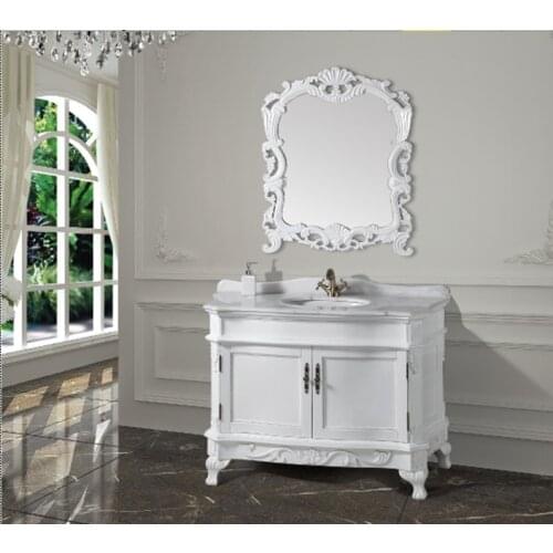 Fashion white antique bathroom cabinet with mirror and basin counter top classic bathroom vanity better than PVC vanity