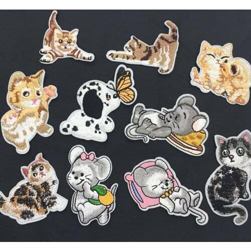 Embroidery pocket cat mouse puppy animal loth patch applique patch iron on clothing cartoon patchers