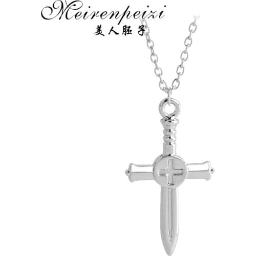 New Women Mens Cross Pendant Necklace Movie Jewelry Link Chain Silver Plated Statement Necklace Jewelry New pingente men