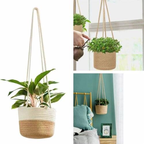 Handmade Woven Rope Hanging Planter Basket Macrame Flower Pot Plant Holder Hanger Storage Organizer for Indoor Outdoor Courtyar