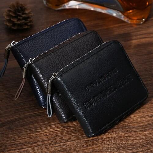 2021 hot style mens wallet first layer cowhide leather multi-function wallet female short zipper coin purse lychee pattern