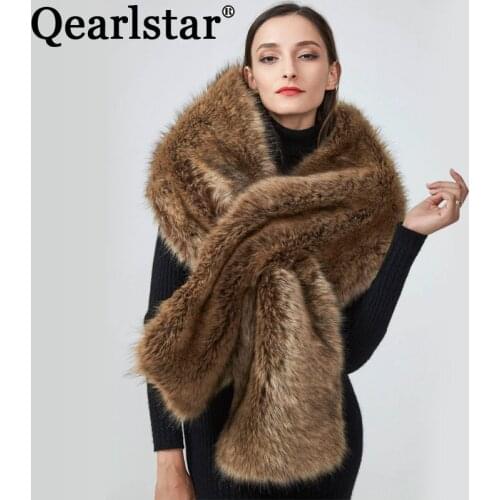 Luxury faux Raccoon fur scarf long large thick fur shawl imitated winter women warm cape Bridal Evening Party fur pashmina WME01