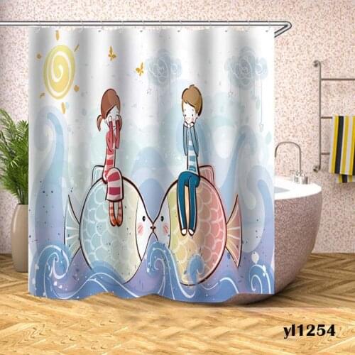 Cartoon Portrait Bicycle Shower Curtains Waterproof Bath Curtains For Bathroom Bathtub Large Wide Bathing Cover Rideau De Bain