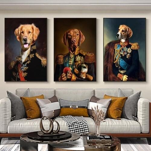 Dog In Military Uniform Canvas Paintings on The Wall Art Posters and Prints Classical Animals Dog General Art Cuadros Pictures