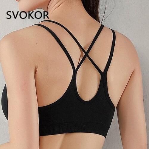 SVOKOR Cross Beauty Back Sports Vest Sexy Running Fitness Bras Women Padded Workout Crop Tops Push Up Underwear Female Athletic
