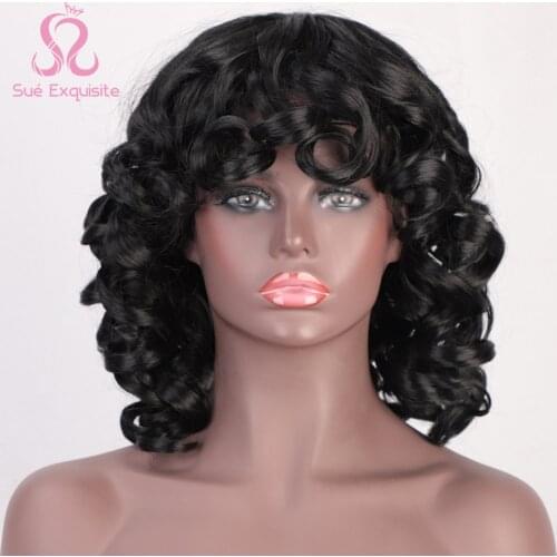 Short Kinky Curly Wigs With Bangs Daily Use Synthetic African Black Wigs High Temperature Fiber For Black Women