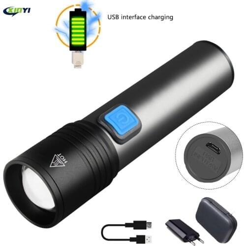 Built-in Battery LED Flashlight USB Rechargeabl Portable Zoom Flashlight Torch T6 LED Torch Waterproof Flashlight For camping