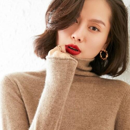 Winter Casual High Collar Basic Sweater Loose Cosy Long Sleeve 100% Cashmere Sweater Pullover Home Style Fashion Womens Jumper