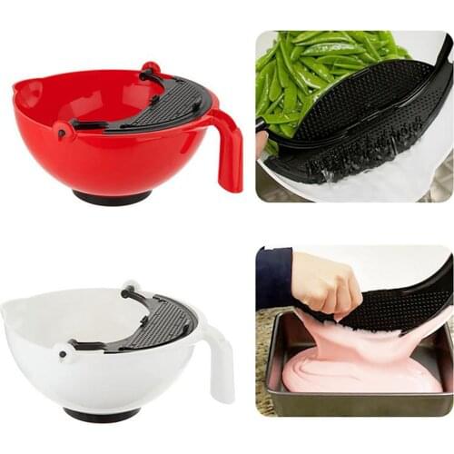 360 Degree Rotatable Multi-Purpose Salad Mixing Bowl Kitchen Pot Strainer Filter Colander Bowl Water Draining Tool