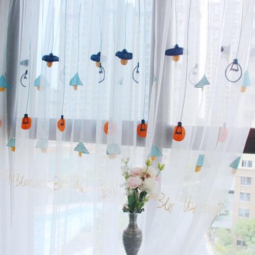 GXI Embroidered Colorful Sheer Curtains for Living Room Tulle in Kitchen Cartoon Voile for Kids Bedroom Window Drapes