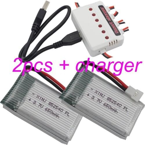 XINJ 2pcs+charger 3.7V 650mAh 25C Li-Polymer battery Lipo JST plug 852540 for Syma W609-9 W609-10 RC Quadcopter Helicopter Drone