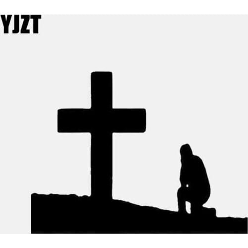 YJZT 13.7CM*10.4CM Praying Cross Holy Car Sticker Vinyl Decal Christian Black/Silver C3-1387