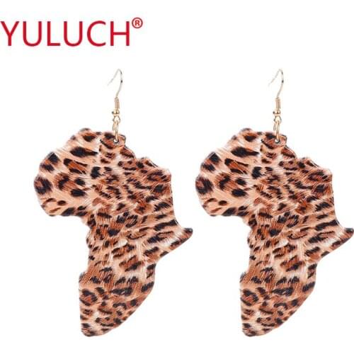 YULUCH New Arrival Design Wooden Earrings Irregular African Map Leopard Pattern Pendant for Personality Fashion Womens Earrings