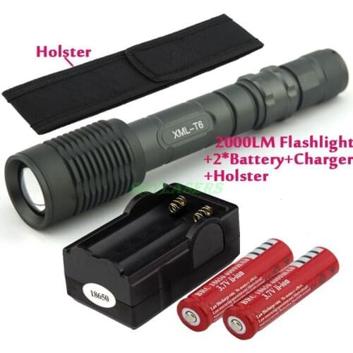 Z5 2000 Lumen XM-L T6 7-Mode LED Flashlight Torch + 2 x 18650 Rechargeable battery + Traval Charger + Holster Free shipping