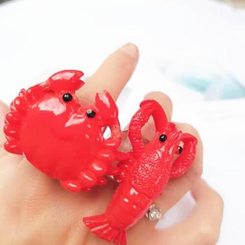 Funny Seafood Vintage Rings for Women Y2k Jewelry Aesthetic Lobster Crab Resin Rings Food Christmas Gifts Friends Wholesale New