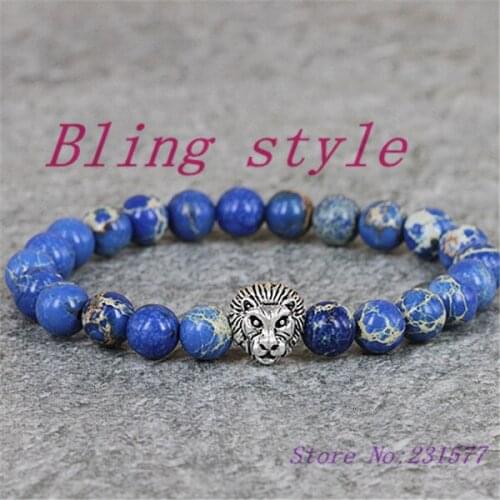 Bracelet order women men lion head bracelet relax mood charming blue emperor semi-precious stone beads for jewelry making