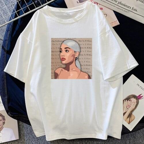 Ariana Grande Black White Women T Shirt Cartoon Pattern Printed Tops Vintage Cute Style Summer Female Oversized Short-sleev Tee
