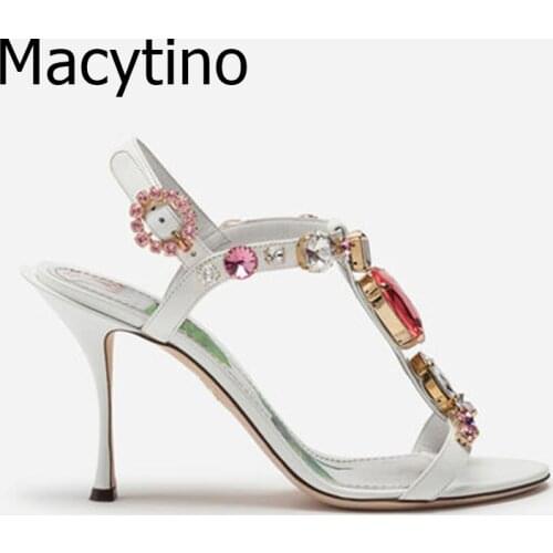 New Leather Printed Runway Shoes Woman Pearl Beaded T Strap Buckle Women Pumps High Heel Zapatos De Mujer