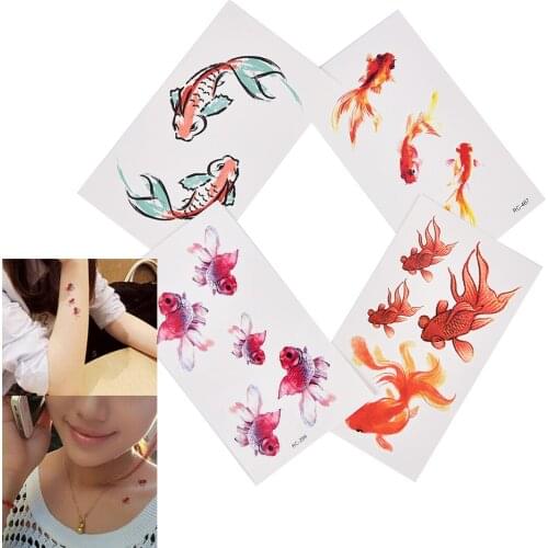 1 Sheet 3D Gold Fish Waterproof Temporary Tattoo Goldfish Girl Tatto Stickers Flash Tatoo Fake Tattoos