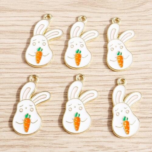 10pcs 13*26mm Enamel Animal Charms for Jewelry Making Cartoon Rabbit Carrot Charms Pendants Fit Necklaces Earrings DIY Crafts