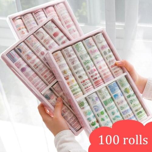 100 Rolls of Hand Account Stickers, Paper Tape, Colorful Flowers and Meteor Dreams, for Decoration of Student Diaries