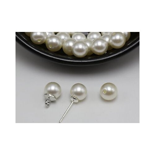 200 Ivory Plastic Round 8mm Half Drilled Faux Pearl DIY Earring Ring Match