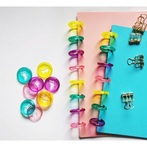 50pcs Plastic Transparent Mushroom Hole Notebook Binding Disc 28mm Butterfly Ring Binder DIY 360 Degree Foldable Office Supplies