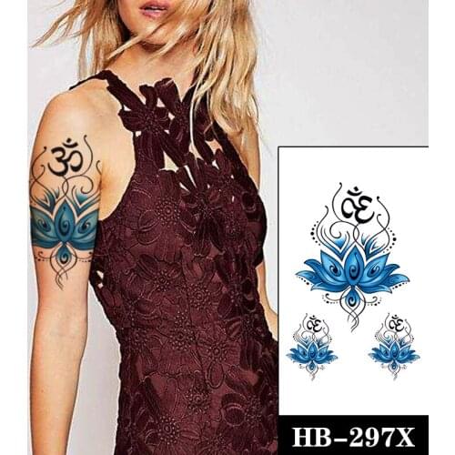 Watercolor Blue Lotus Flower Temporary Tattoos Fake Symbol Totem Design Tattoo Sexy Body Art Arm Neck Tatoos Sticker for Women