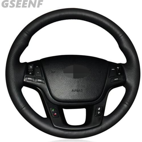 Car Accessories Steering Wheel Cover For Kia K7 Cadenza 2011-2015 Kia Sorento 2009-2014 Black DIY Comfortable Genuine Leather