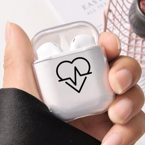 Cute Simple Earphone Case For Apple airpods Case Cartoon Bluetooth Black letter Earphone Couple Transparent Headphone Hard Case