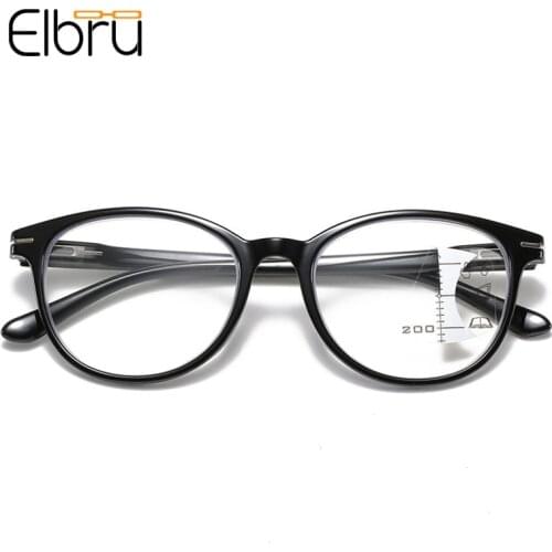 Elbru Vintage Progressive Multi-focus Reading Glasses HD Zoom Hyperopia Spectacles Unisex Black Eyewear Diopters +1.0 to +3.5