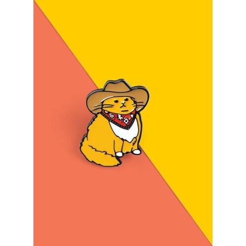Hawaiian cat wearing scarf Enamel Pin Funny Trendy Hat cat Brooches Shirt Lapel Bag Badge Cartoon Kitten Jewelry Gift for Friend