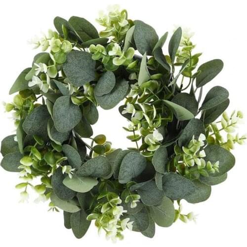Artificial Wreath Decorative Realistic Plastic Simulated Eucalyptus Leaves Garland for Porch