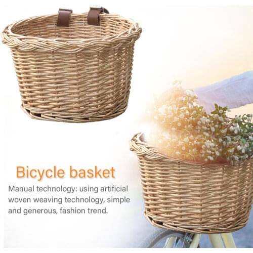 Bike Basket Wicker Front Handlebar Bicycle Basket Adjustable Detachable Woven Basket For Cycling Bicycle Accessories