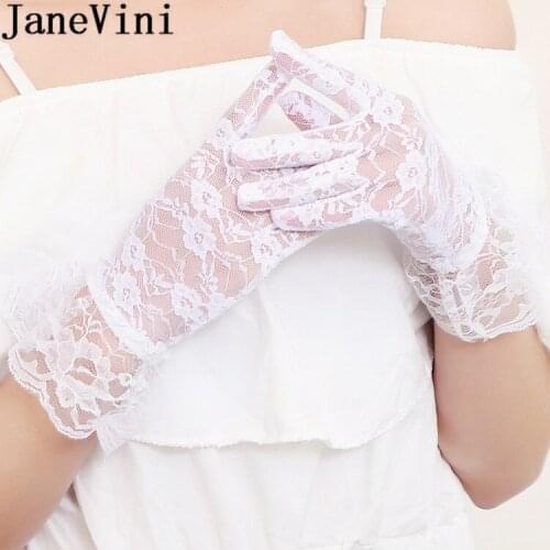 JaneVini 2018 Lace Short Wedding Gloves White Glove Bridal Hand Gloves Evening Party Women Bride Gloves For Wedding Guanti Corti