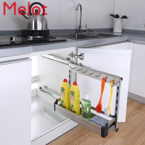 Kitchen Organizer Sponge Holder Built-in Dish Rack Stainless Steel Silent Rail Kitchen Storage Hide Style Spoon Spice Rack