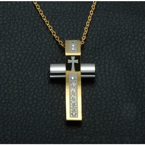Personality Rhinestone Cross Necklace Pendant Motorcycle Party Hip Hop Gold Chain Men Women Jewelry Accessories